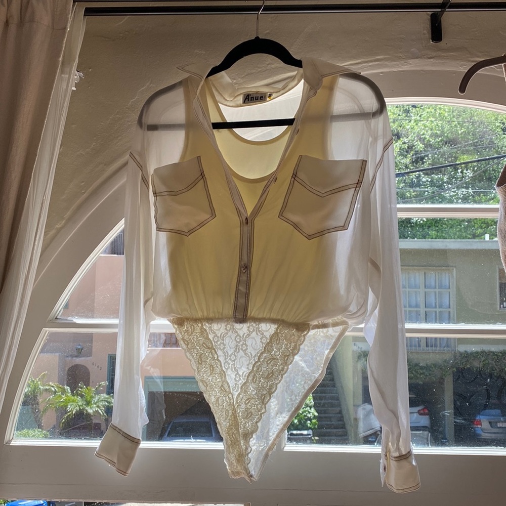 A'nue Ligne bodysuit w/ built in sheer blouse - lace Panty Size Medium